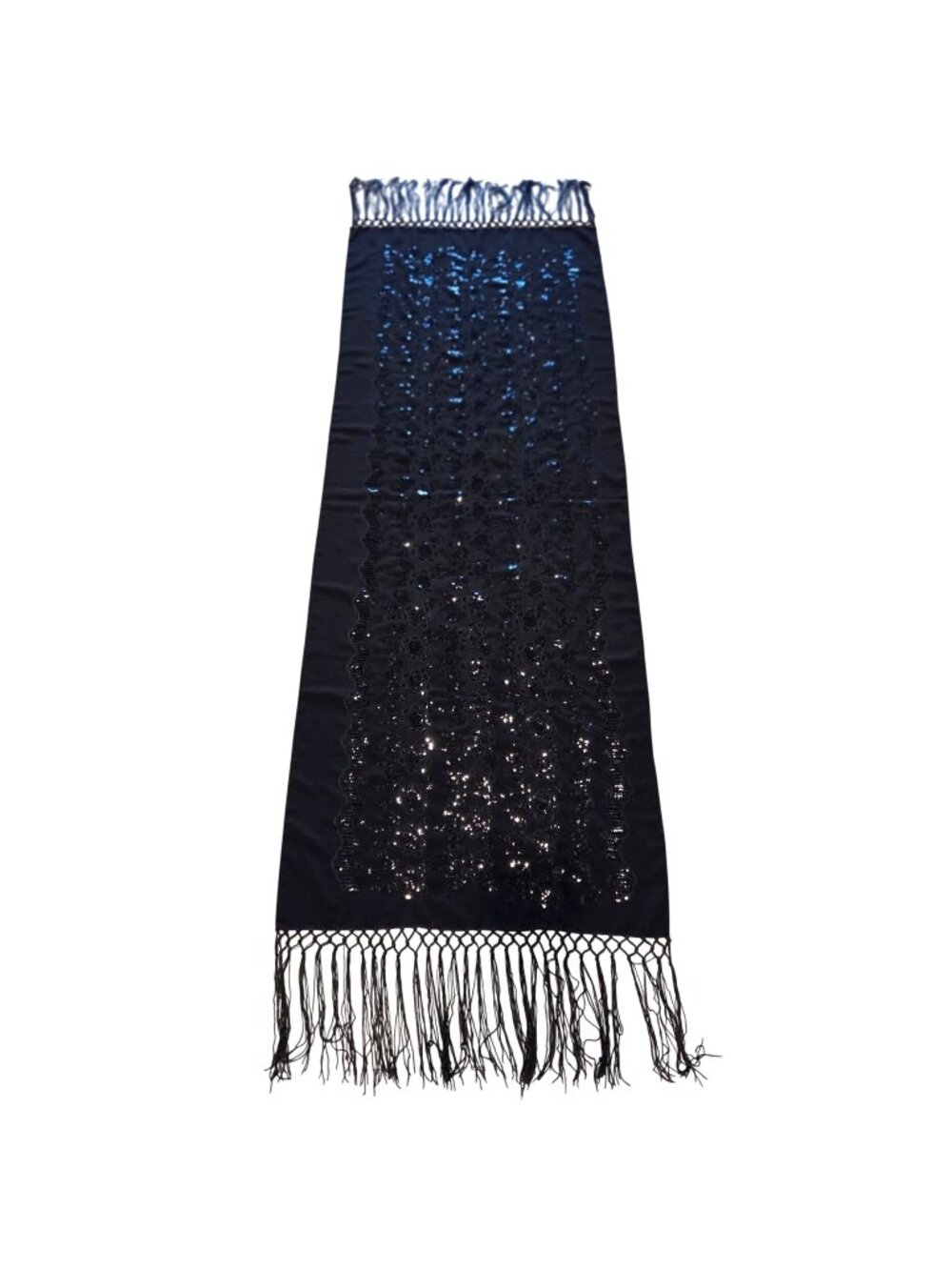 Black Sequin Floral Fringe Tablerunner Shawl Wrap Scarf Evening Wear